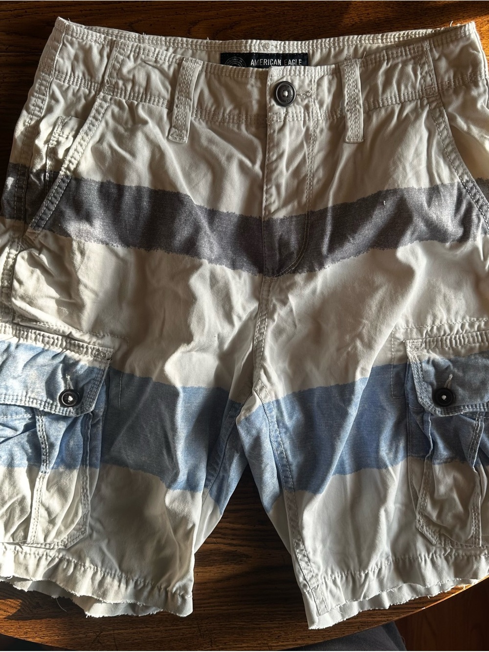 Classic Men's Striped Cargo Shorts in Beige, Blue, and Gray